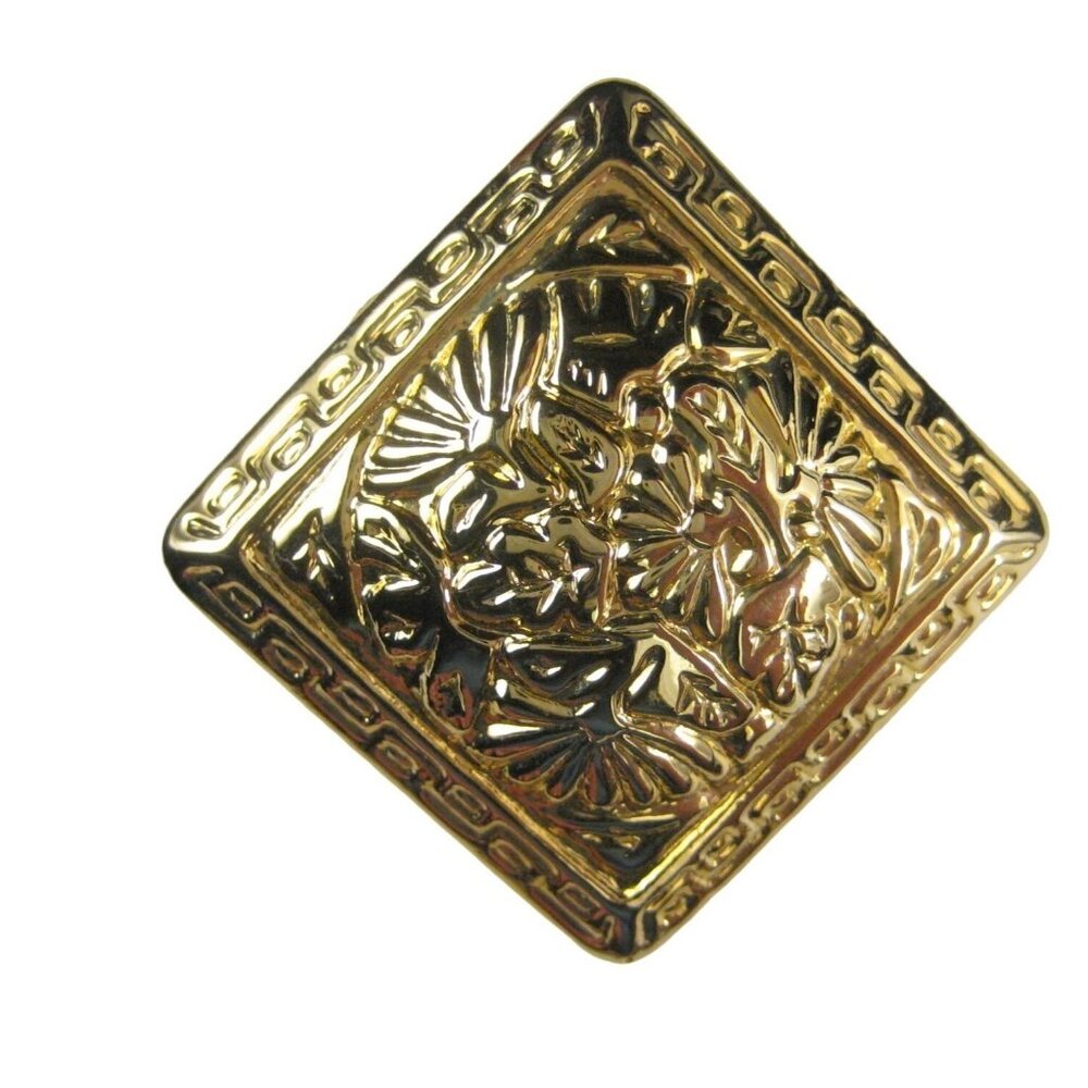 Repousse Fall Leaf Dress Clip Scarf Goldtone Vintage 2 inch
